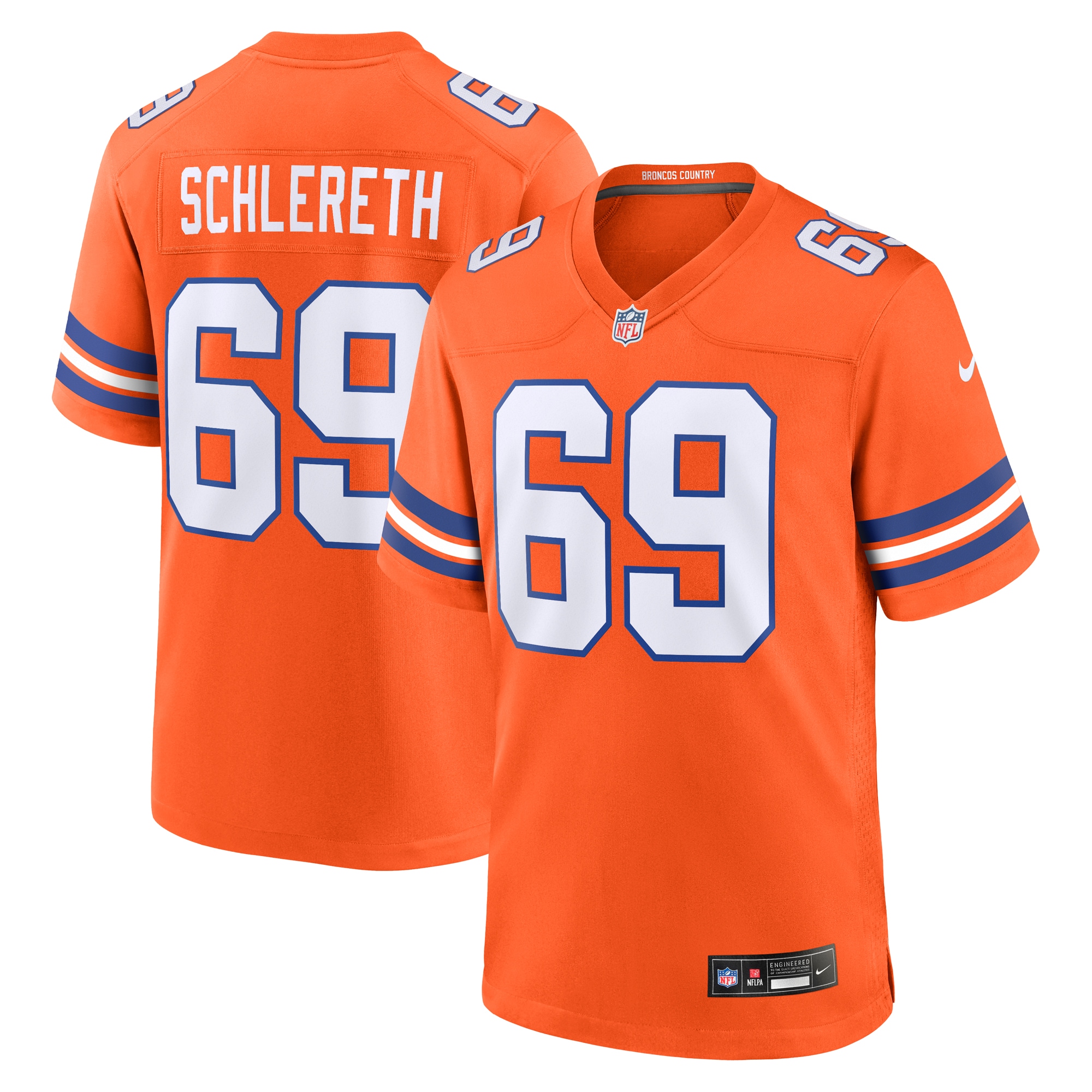 Mark Schlereth Denver Broncos Nike Mile High Collection 1977 Throwback Retired Player Game Jersey - Orange